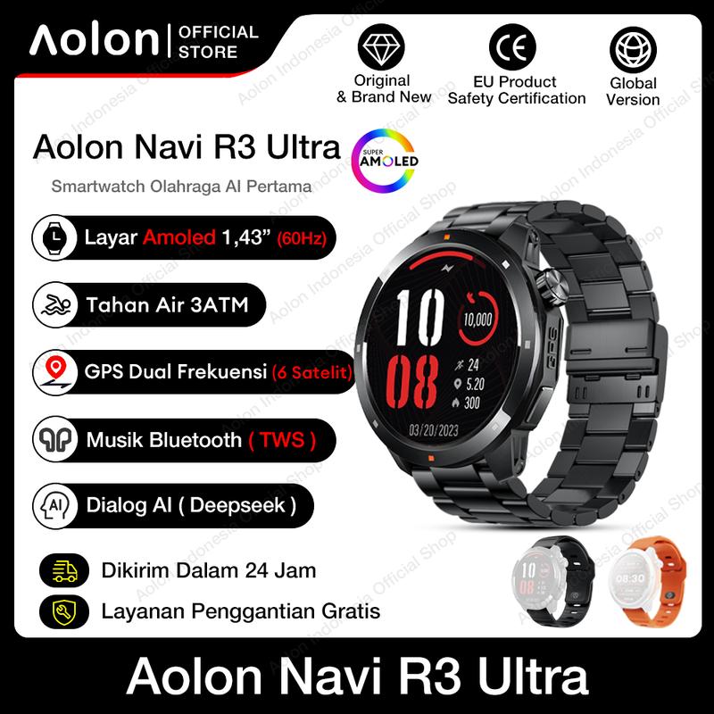 【Swimming watch/GPS】Aolon Navi R3 Ultra Original Smartwatch High Precision GPS Strava Smart Black-Steel