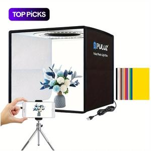 PULUZ 写真スタジオライトボックス 25*25cm/9.8インチ、ソフトライトクロス付きの折りたたみ式ポータブルスタジオキット、撮影用12色バックドロップ付き