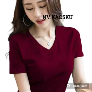 Atasan wanita leher v-neck bahan babyterry  POLOS