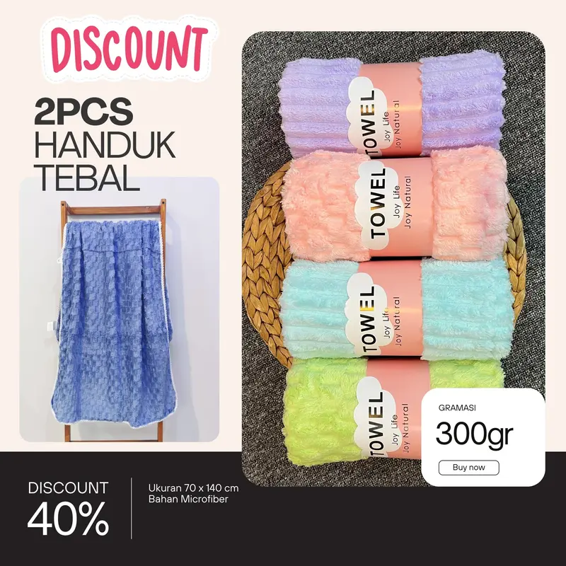 KUP- 2 PCS Handuk Microfiber Tebal TEBUS MURAH Ukuran 70 x 140 cm 4