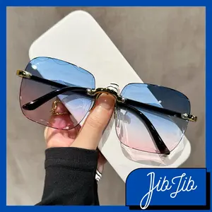 JIBJIB Kacamata Wanita Gradasi Tanpa Bingkai Trendy Eropa Style Woman Fashion Eyewear Frameless Gradient Sunglasses Plastik KC025