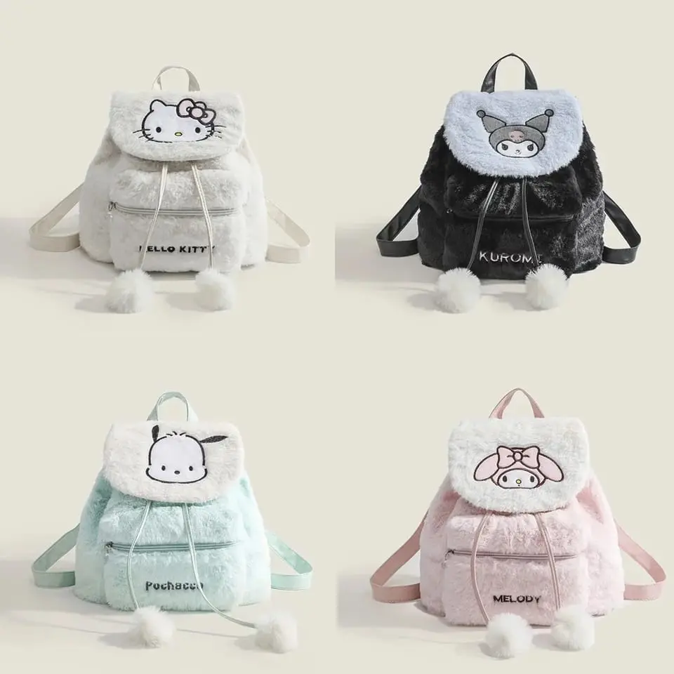 Tas Ransel Bulu Sanrio Motif Melody Kuromi Cinnamoroll Pochacco Premium
