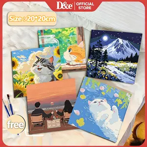 [READY] Paint By Number 20x20cm Lukisan Kanvas DIY Digital Painting Kit With Alat Lukis Lengkap 1 Paket Frame Brush