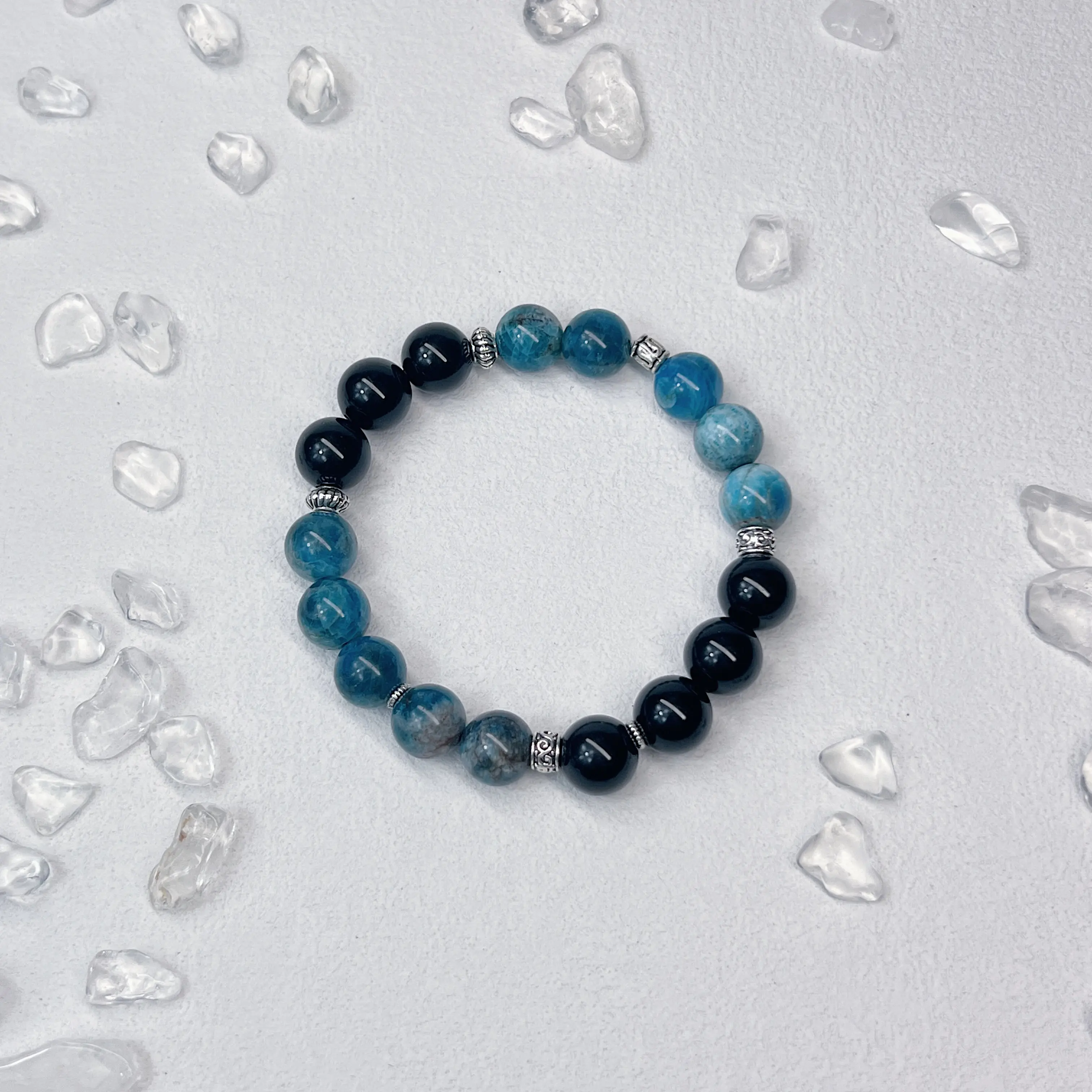 【OwniCrystals】Increase courage Blue Apatite Obsidian natural charm crystal bracelet bangle for woman