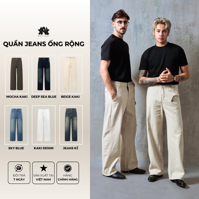 [LIVE] Quần Jeans Suông Ống Rộng Túi Chéo , Quần Jean Nam Ống Rộng, Quần Kaki Suông Trắng Nâu Be, Quần Bò Suông