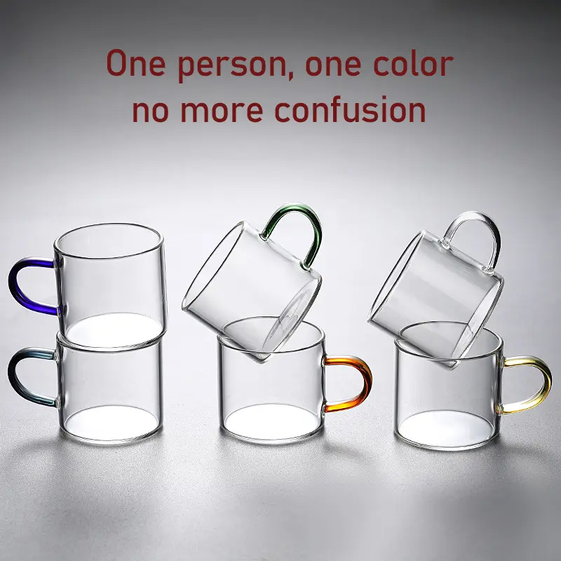 Tách trà thủy tinh Borosilicate cao, trong suốt, cốc có tay cầm Nhỏ thích hợp cho gia đình, bộ trà Kung Fu chịu nhiệt, tách trà thủy tinh