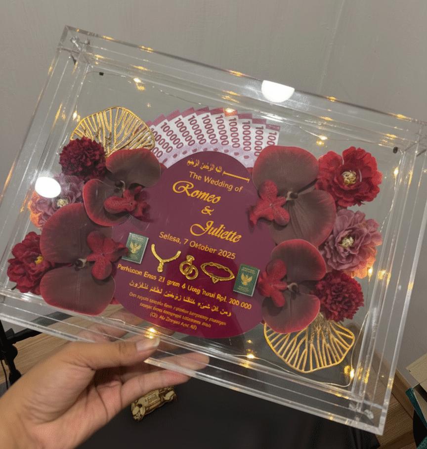 Bingkai Full Akrilik Mahar Pernikahan Aesthetic 25x35 Bingkai Full Akrilik Mahar Pernikahan Aesthetic 25x35