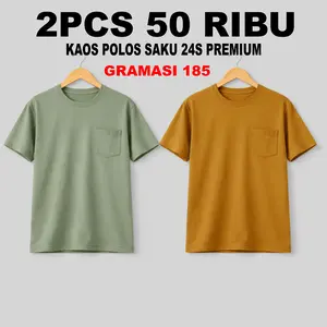 2Pcs 50 Ribu Kaos Pocket Saku Pria Wanita Bahan Semi Katun Premium 24s Lembut Pilih Warna Cod Simple