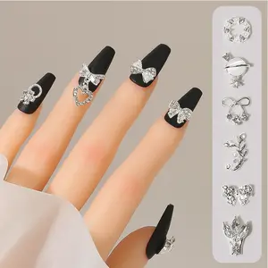 BORN PRETTY 1pc Silver Shiny Bowknot Star Butterfly Shaped Nail Charms 3D Rhinestones Hiasan Dekorasi Kuku Nail Art 56837