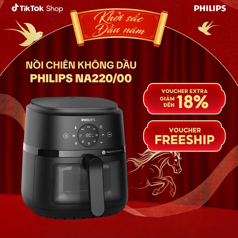DEAL SỐC Nồi Chiên Không Dầu Điện Tử Philips NA220 00 4.2 lít |1500W| Cửa Sổ Kính - Hàng Chính Hãng