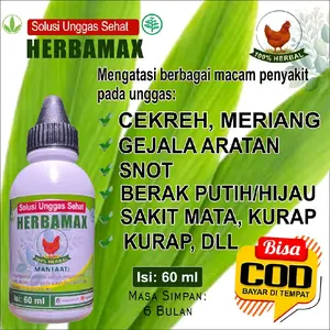 Herbamax - obat herbal(60ml) untuk Ayam Sakit, Meriang,Flu,Snot,Berak Kapur/Hijau,Gejala Aratan,