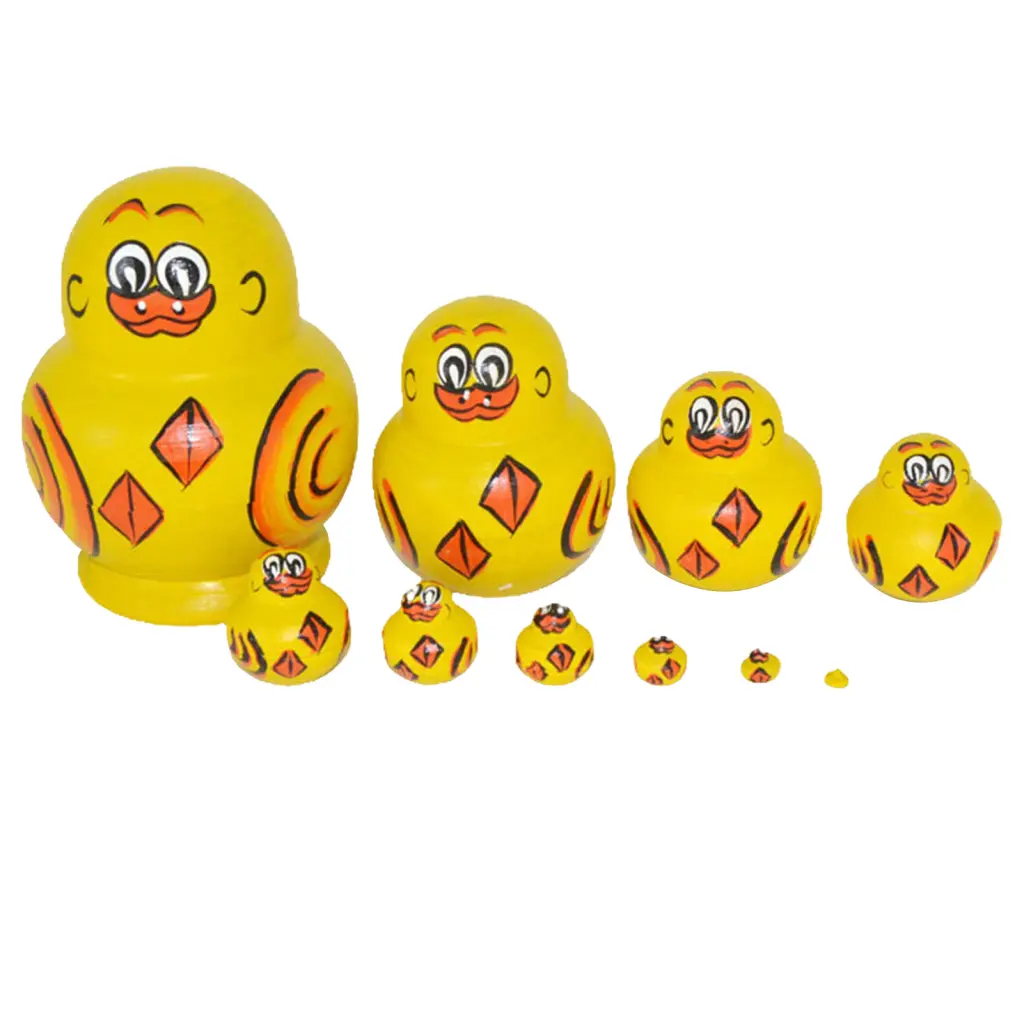Grpoqhx|  Duck Nesting Doll Handmade Wooden Ducks 10pcs Yellow Duck Matryoshka Animal Stacking Toy Set Handmade Wooden Nesting Dolls Desktop Figurine Decoration  Birthday Gift