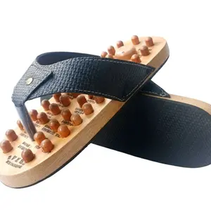 Ghina Syajar Sandal Terapi Kesehatan Kayu Rematik Hitam dengan Refleksiologi dan Tali Spon Nyaman untuk Relaksasi Otot dan Detoksifikasi