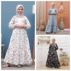 Gamis Dress / Midi Dress Anak Perempuan Terbaru Motif Bunga Umur 6-10 Tahun Murah Berkualitas Nyaman Dipakai