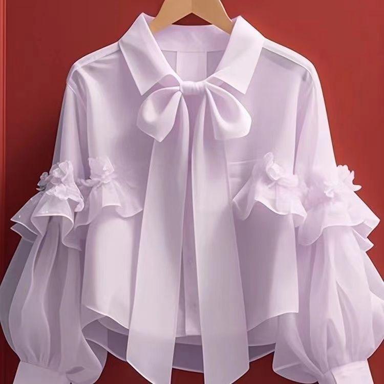 Product Introduction of Áo Sơ Mi Nữ Dài Tay, Phong Cách Pháp Cổ Điển, Thiết Kế Độc Đáo, Nơ Xanh Đẹp, Hàng Mới Về Đầu Mùa Thu, 2024 2