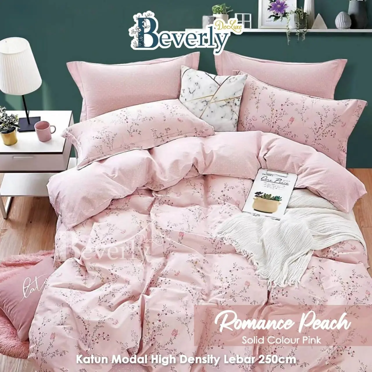 Sprei Gania Bahan Katun Adem Beverly Flower Series (bisa req size) Blue Pink Sarung Bantal Guling