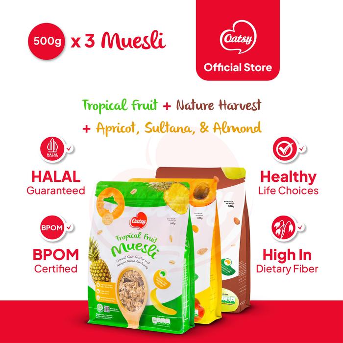 Gambar Oatsy Muesli Triple Mix 500gr dari Oatsy Oatmeal & Muesli Kota Administrasi Jakarta Barat Tokopedia