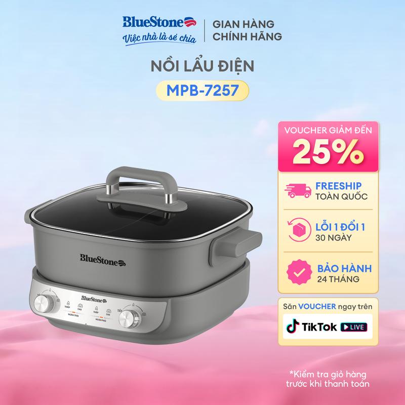 Nồi Lẩu Điện Đa Năng BlueStone MPB-7257 5 Lít 1850W, 2 Ngăn Chống Dính, Nắp Kính Trong Suốt, An Toàn Với Tay Cầm Chống Nóng