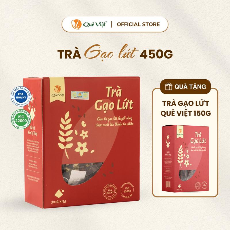   Mua 1 tặng 1  Trà gạo lứt Quê Việt hộp 450gr  30 gói * 15gr  + tặng 1 hộp trà gạo lứt Quê Việt 150gr  10 gói *15gr  