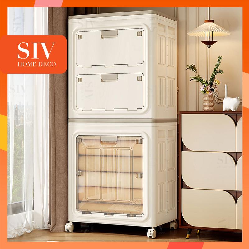 SIV Hộp Đựng Quần Áo Gấp Gọn, Thùng Nhựa Dung Tích Lớn Đựng Quần Áo, Có Bánh Xe Di Chuyển Thuận Tiện