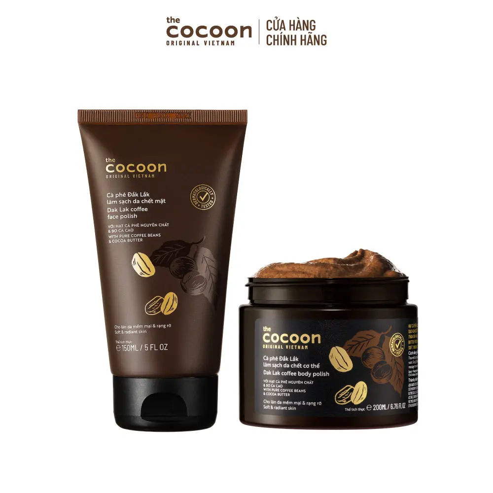 Ảnh đại diện COMBO 1 Tẩy da chết mặt cà phê Đắk Lắk Cocoon cho làn da mềm mại & rạng rỡ 150ml + 1 Cà phê Đắk Lắk làm sạch da chết cơ thể 200ml