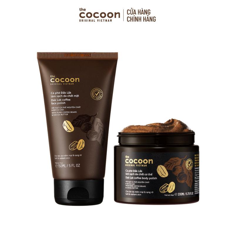 COMBO 1 Tẩy da chết mặt cà phê Đắk Lắk Cocoon cho làn da mềm mại & rạng rỡ 150ml + 1 Cà phê Đắk Lắk làm sạch da chết cơ thể 200ml