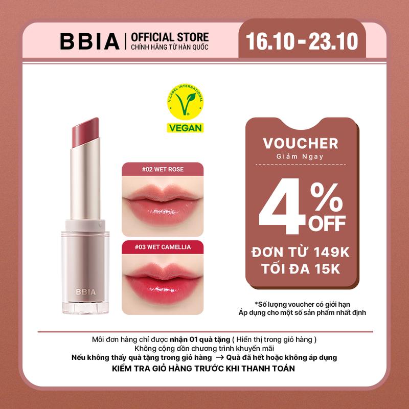 [BBIA] Son thỏi tint bóng căng mọng, dưỡng ẩm mềm mịn BBIA Ready To Wear Water Lipstick 3g
