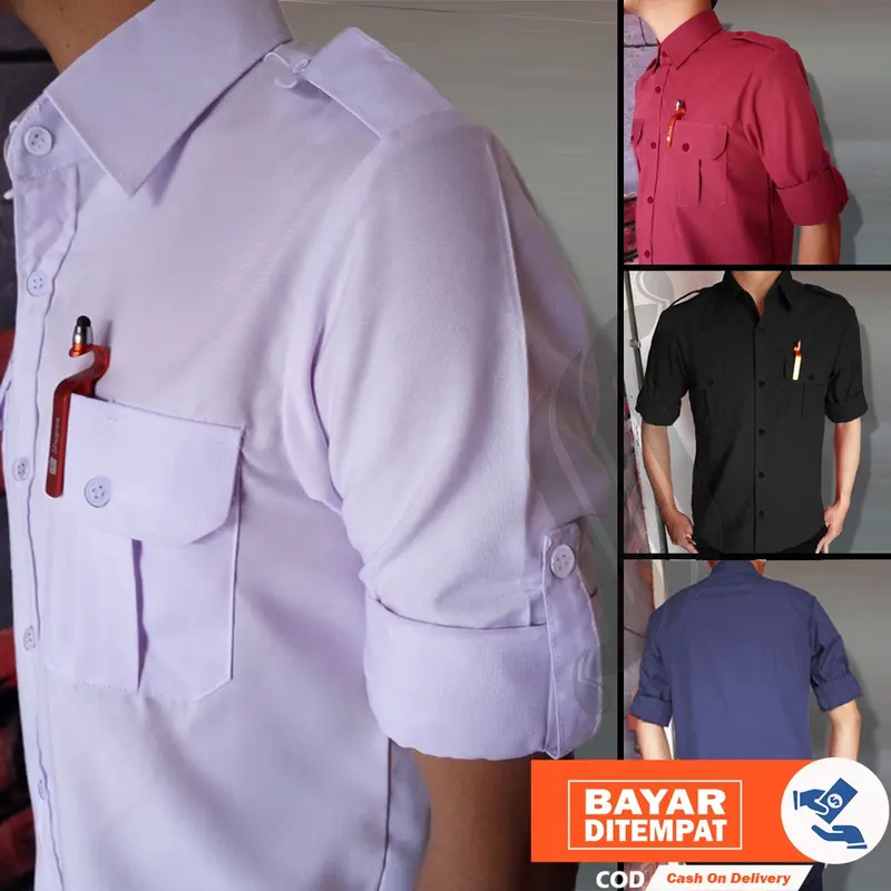 Baju Pria Kemeja Pdl Pdh Lengan Panjang Warna Putih Polos Hem Seragam PNS Guru Tangan bisa di Pendek an Bahan Kain Katun Oxfoard Nyaman Size M L XL XXL Casual Kantong Hitam Merah kemeja Kerah Kantor Formal standard sesuai gambar 4