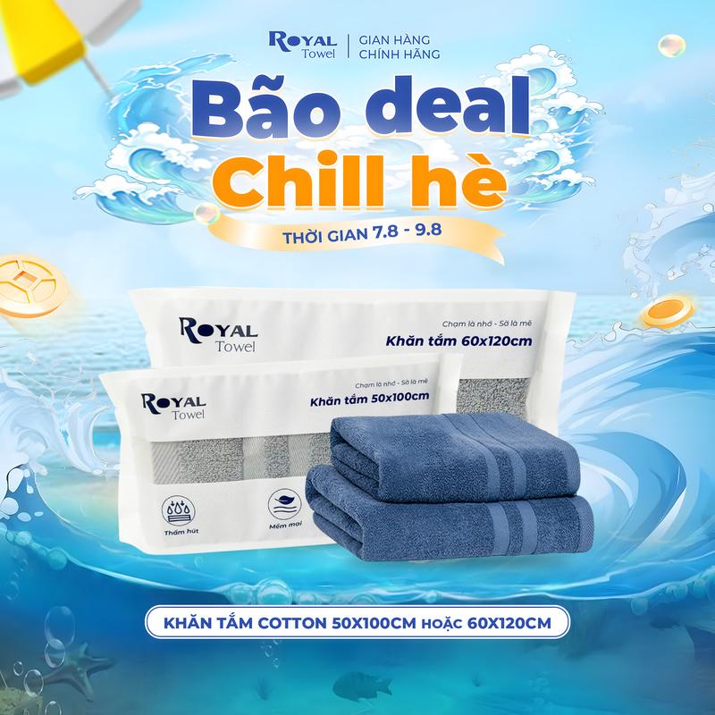 Khăn tắm Royal với kích thước 50x100cm hoặc 60x120cm dùng cho Spa, Khách sạn, nhà tắm không đổ lông, thấm hút tốt, không phai màu