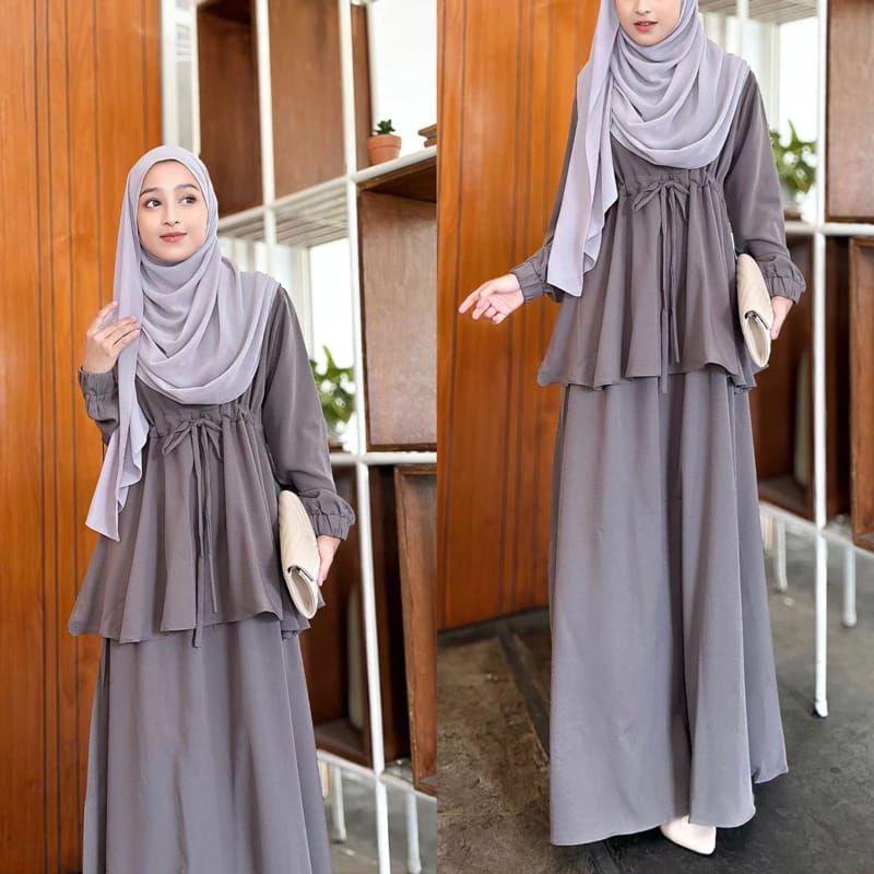 AMIRA GAMIS SANTRI REMAJA TERBARU KEKINIAN CRINCLE AIRFLOW UKURAN  M L XL XXL DRESS SERAGAM WANITA UNTUK LEBARAN MURAH CANTIK SIMPLE POLOS MEWAH