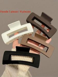 Paquete de 4 o 1 pinzas para el cabello en negro, blanco y marrón, con pieza cuadrada de plástico de 4.13 pulgadas/10.5 cm; elegantes, multifuncionales, estilo minimalista; para peinar, lavar y maquillaje.