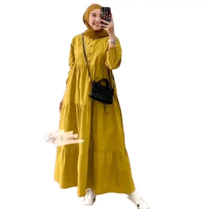 Promo ! Kirania Gamis rayon polos kancing depan model susun canda Fashion Muslim Wanita