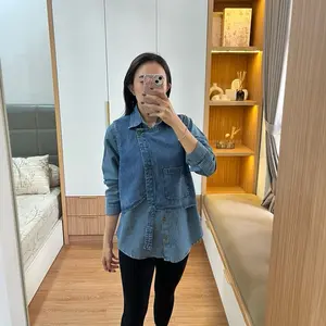 HAZEL Kemeja Rompi LD 110 & 112 - Kemeja Salur Wanita - Atasan Kemeja Jeans -