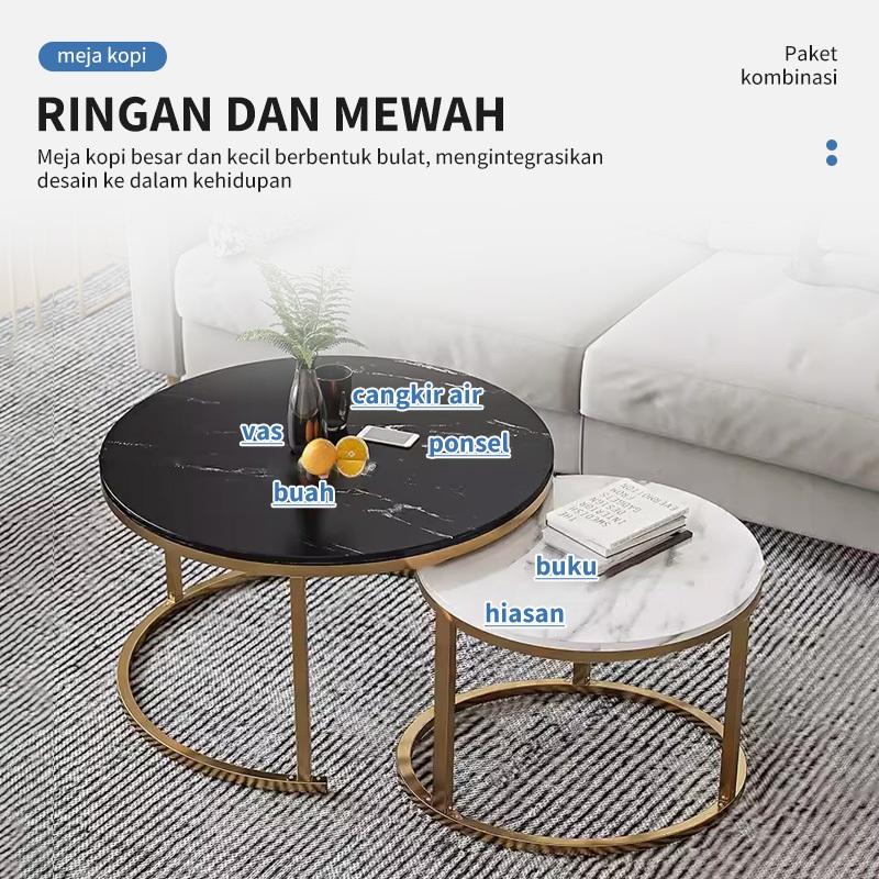 COD Meja Tamu Meja Kopi 2-In-1Meja Motif Marble Minimalis Meja Ruang Tamu Dapat Dikombinasi Bebas Meja Bulat sederhana Living Room Center Table Coffee Table Meja Sudut Meja penyimpanan