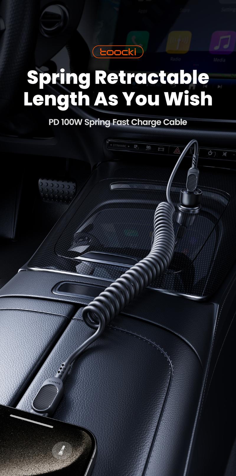 Product Introduction of Toocki PD100W Type C To Type C Spring Fast Charging Cable 6A USB A To Type C Fast Data Line A-L 20W C-L Car Charger Wire 1.8m 19