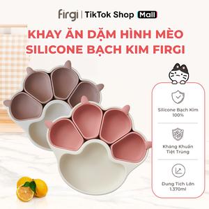 Khay Ăn Dặm Platinum Silicone Firgi Hàn Quốc Hình Mèo Chia Ngăn Có Đế Hít Chống Đổ Cho Bé Ăn Dặm