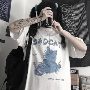 女性用半袖Tシャツ、トレンド英字小熊プリントラウンドネック、ゆったり、純綿カジュアルトップス、ラウンドネック、ショルダーベルト、ゆったりシルエット、通気性、肩落ちデザインプリントTシャツ夏のゆったりタイプ