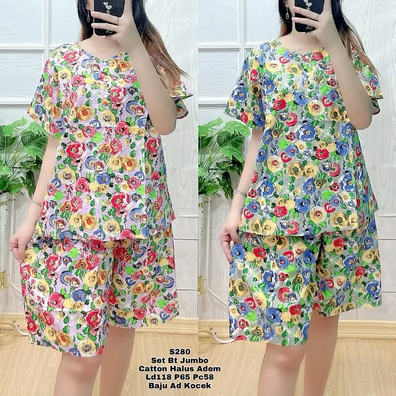 N28 Baju Tidur Set Wanita Lengan Pendek Setelan Baju tidur Wanita Standar Jumbo 0