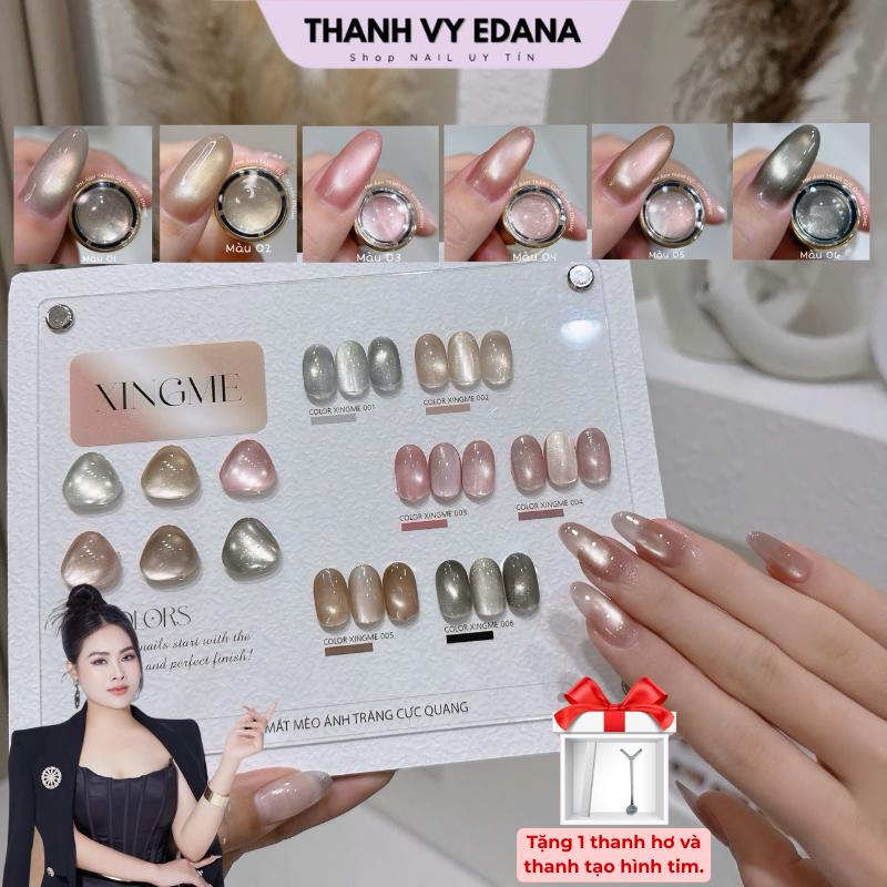 Sơn mắt mèo ánh trăng cực quang quang XINGME sét 6 màu kèm bảng cao cấp [TẶNG 1 NC VUÔNG VÀ THANH TẠO HÌNH TIM]