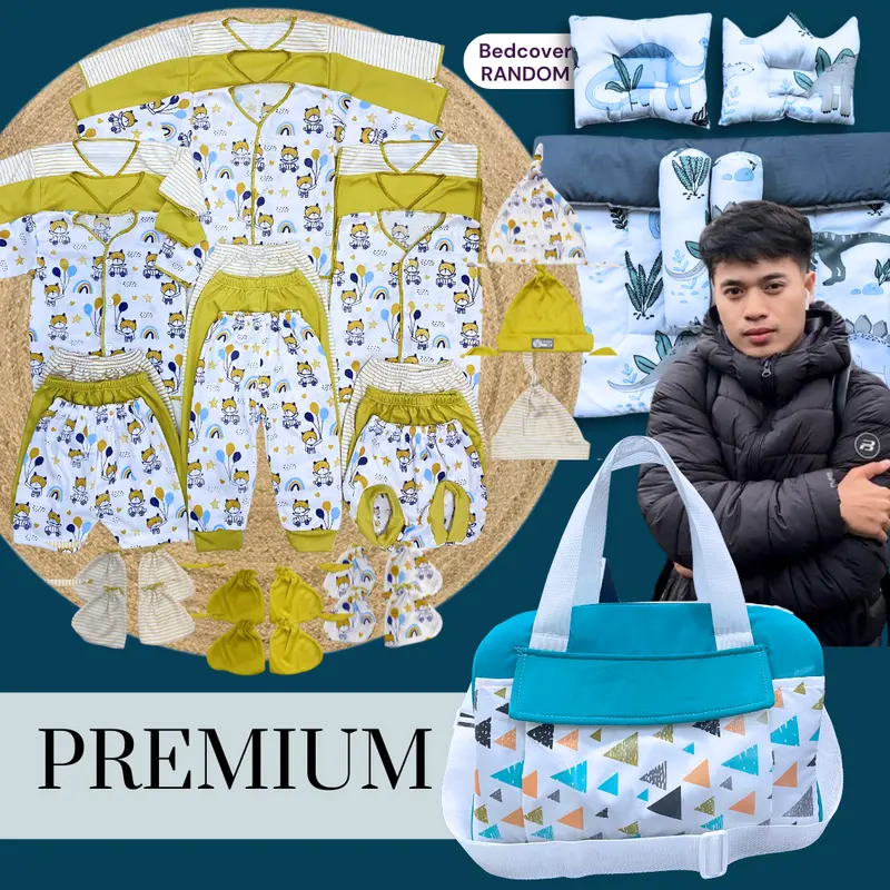 PAKET BEROJOL BEDCOVER - stelan newborn 18pcs Free Bedocver 2 bantal 2 guling dan Grandz Prize Diapers Jumbo - Baju Bayi 0-3 bulan 7