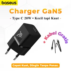 BASEUS Kepala Charger GaN5 Type C 20Watt Casan untuk iPhone hp Pengisian Cepat Fast Charging Tipe c