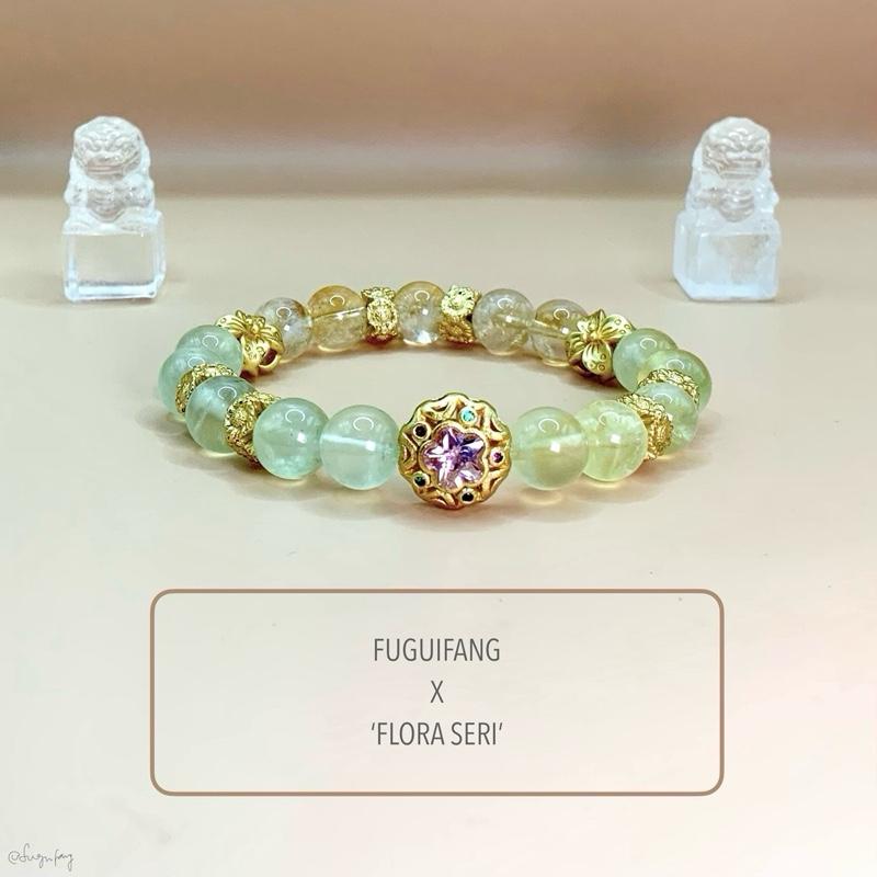 Fuguifang x Flora Seri Authentic Undyed Natural Crystal Bracelet Gemstone | Prehnite, Golden Prehnite, Citrine, 18K Gold Plated | Local SG | Hari Raya Accessories 1