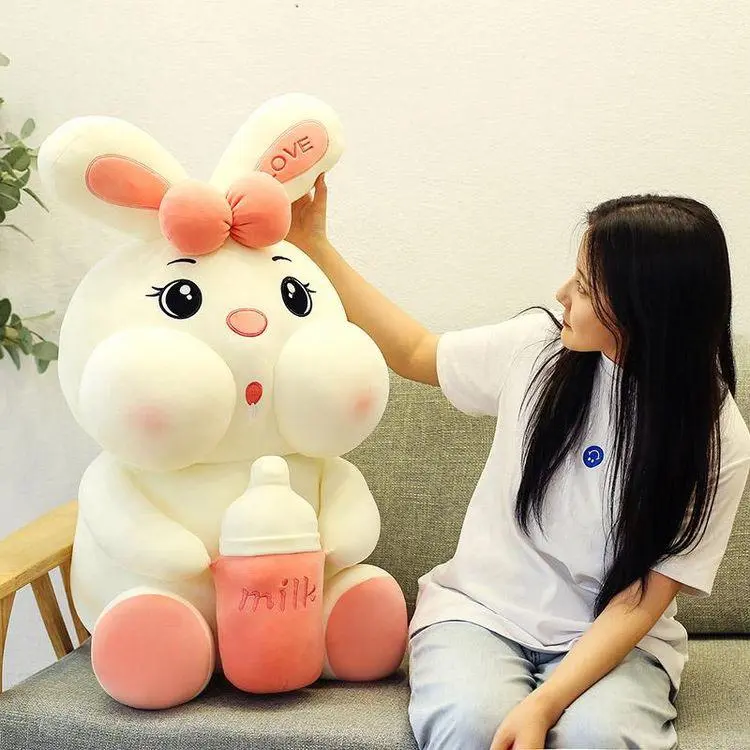 Kelinci Lucu Boneka Mewah Besar Boneka Mainan Bantal Gadis Tidur Boneka Hadiah Ulang Tahun Boneka rabit pegang dot