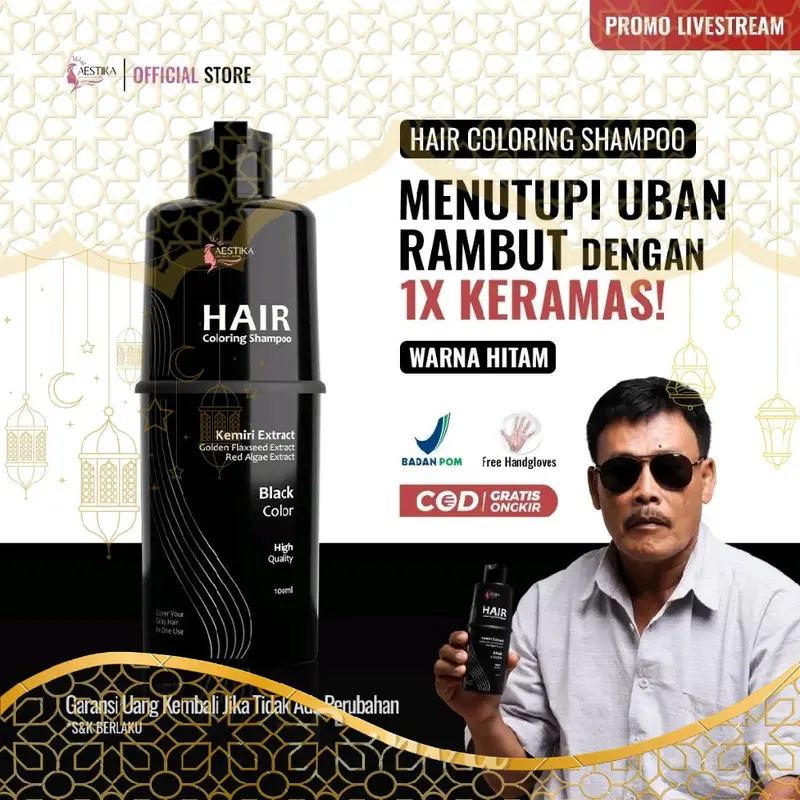 Aestika Shampo Penghitam Rambut Beruban - Hair Coloring Shampoo 1x Keramas (Bpom), Penghitam Uban Pewarna Cat Dye Menghitamkan Perempuan Brown 0