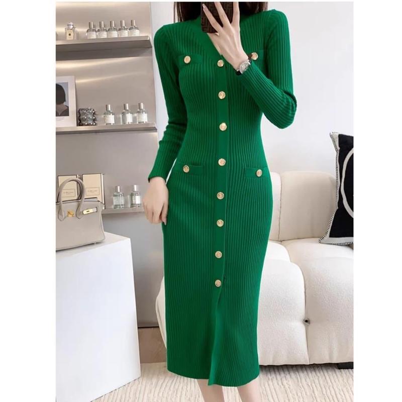 CHOICE - D8260# Aloura Knitted Button Midi Dress Import 0