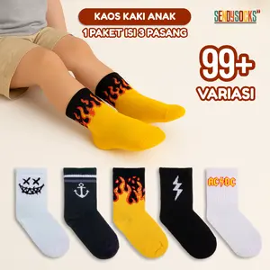 (ISI 6 & 3 PASANG) Kaos Kaki Anak Motif Oldschool Distro 1-5 Tahun Panjang Katun