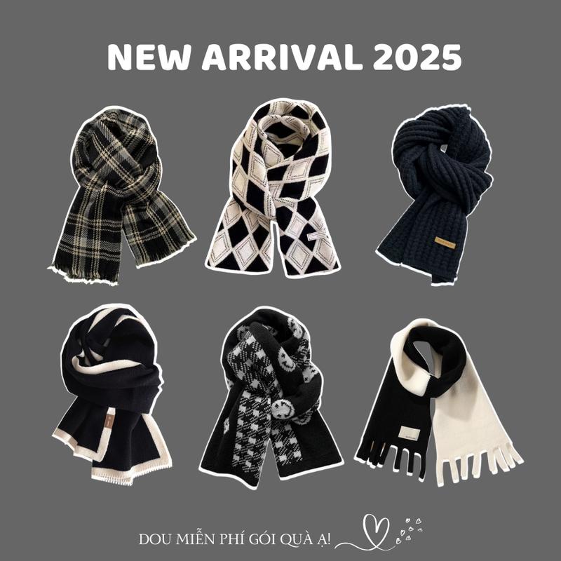 Khăn Len cashmere quàng cổ unisex dày ấm, Khăn len dệt kim tone đen mạnh mẽ Gói Quà New Arrival 2025 - Mã LN04