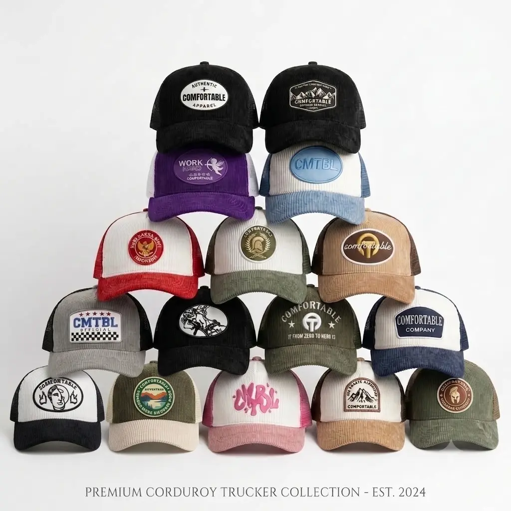 Topi Jaring Corduroy Trucker Hat Bordir 3D Comfortable