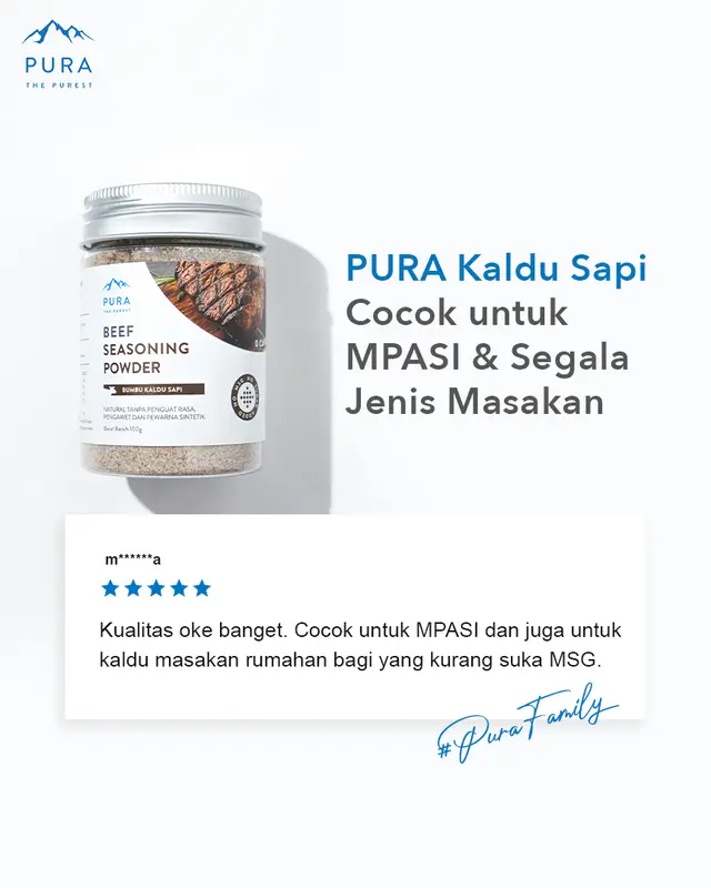 PURA Seasoning Kaldu Sapi Asli Non MSG Kaldu MPASI Beef Powder 100g 5