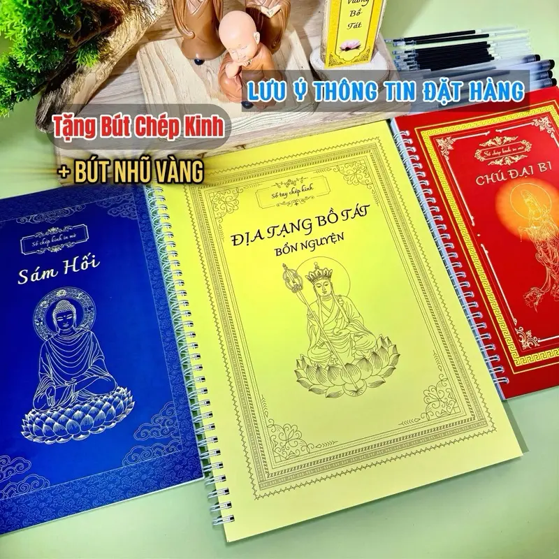 Combo 3 Quyển Kinh Địa Tạng, Sám Hối, Chú Đại Bi [Bản in Mờ] - Tặng 12 [Bút +Ngòi]